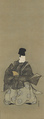 Ariwara no Yukihira with Salt Maidens, Isoda Koryūsai (Japanese, 1735–ca. 1790), Triptych of  hanging scrolls; ink, gold, and gofun on silk, Japan